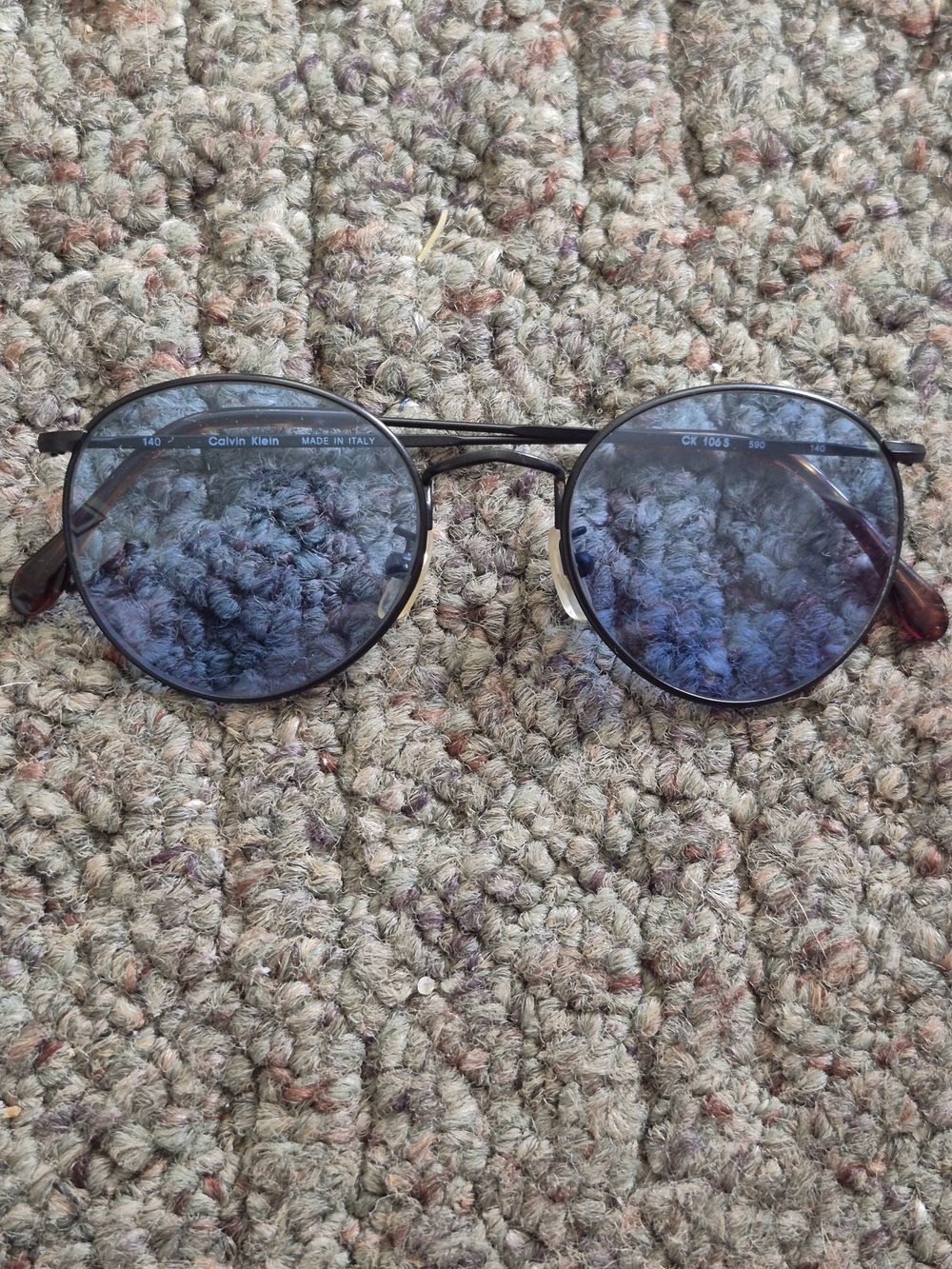 VINTAGE 90's CALVIN KLEIN Round Metal Sunglasses with Blue Lenses CK 106S